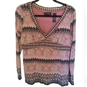 Access Liz Claiborne tunic top, semi sheer mesh with lined bodice, v neck